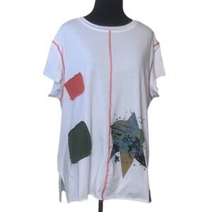 Misslook white patchwork short sleeves oversize  t shirt size Small